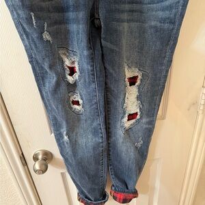 Judy Blue NWT Distressed Blue Jeans with Plaid Accents